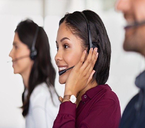 Female and male call center outsource legal assistant.