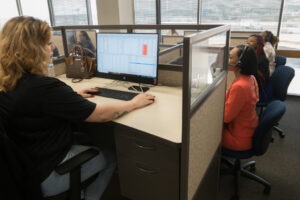 Call center agents using warm transfer method.