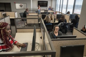 Legal call center agents providing intake and contract acquisition services to law firms at Legal Conversion Center based in Texas.